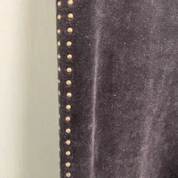 Express Charcoal Black Y2K Velour Pull On Pants Flare Leg Stud Trim Medium Track - Picture 2 of 4